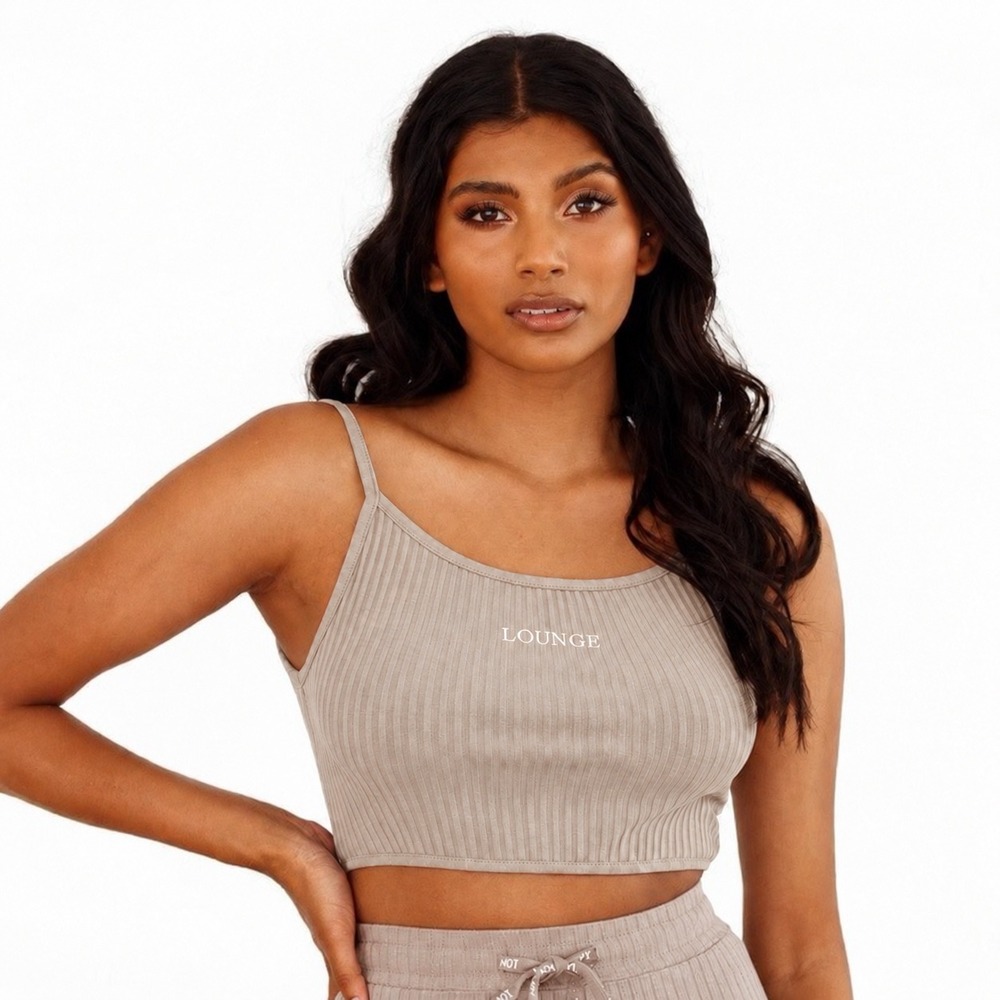 Lounge Apparel Ribbed Crop Cami Beige Size M Minimal Tank Top